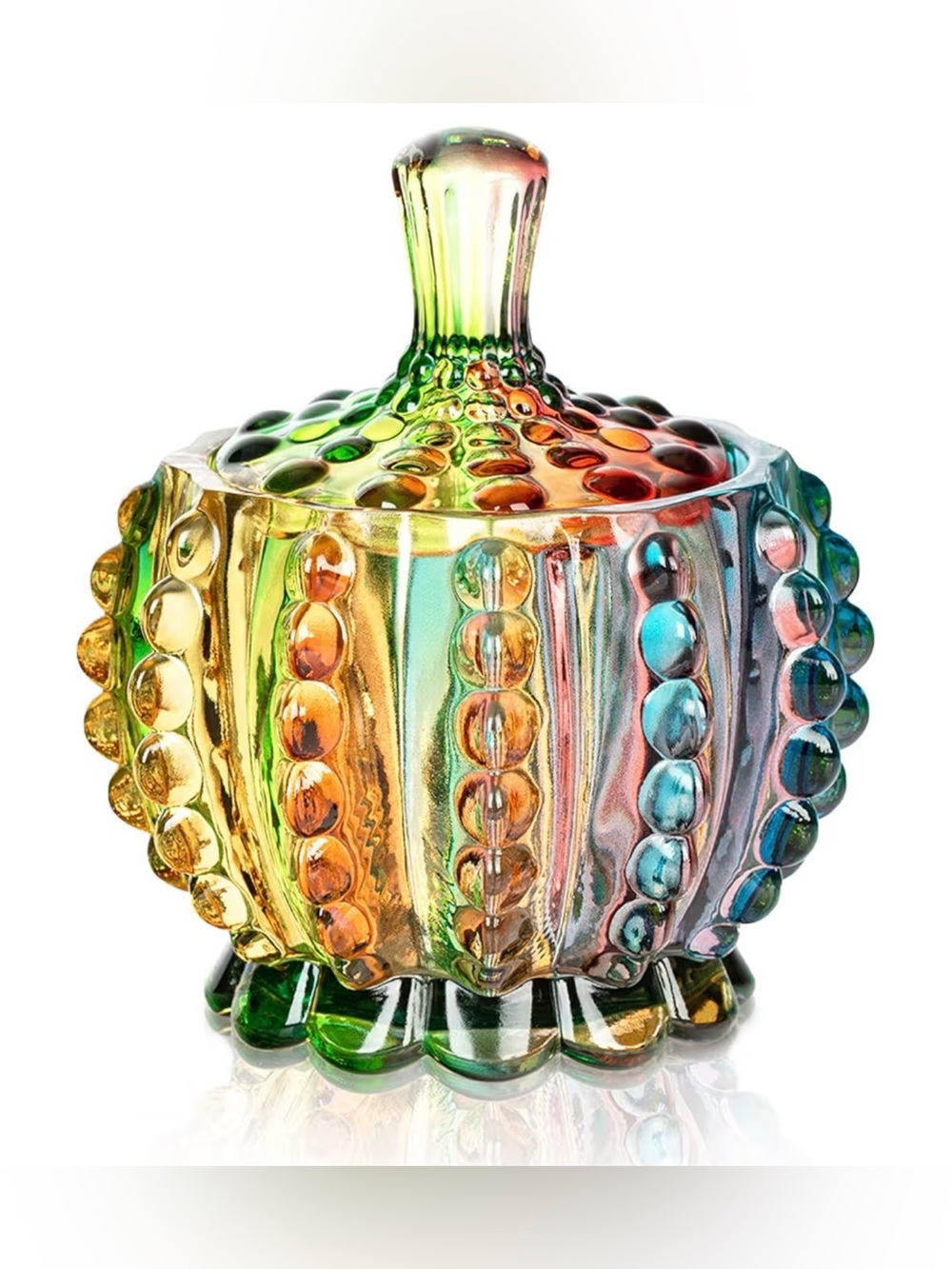 Colorful Iridescent Crystal Embossed 6 oz. Glass Candy Dish or Jewelry Holder